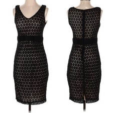 Bailey 44 black lace sleeveless sheath dress, nude lining