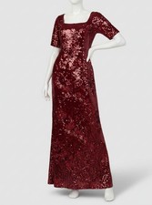 Adrianna Papell Women's Red Square Neck Sequins Elbow Sleeve Gown Dress Size: 2