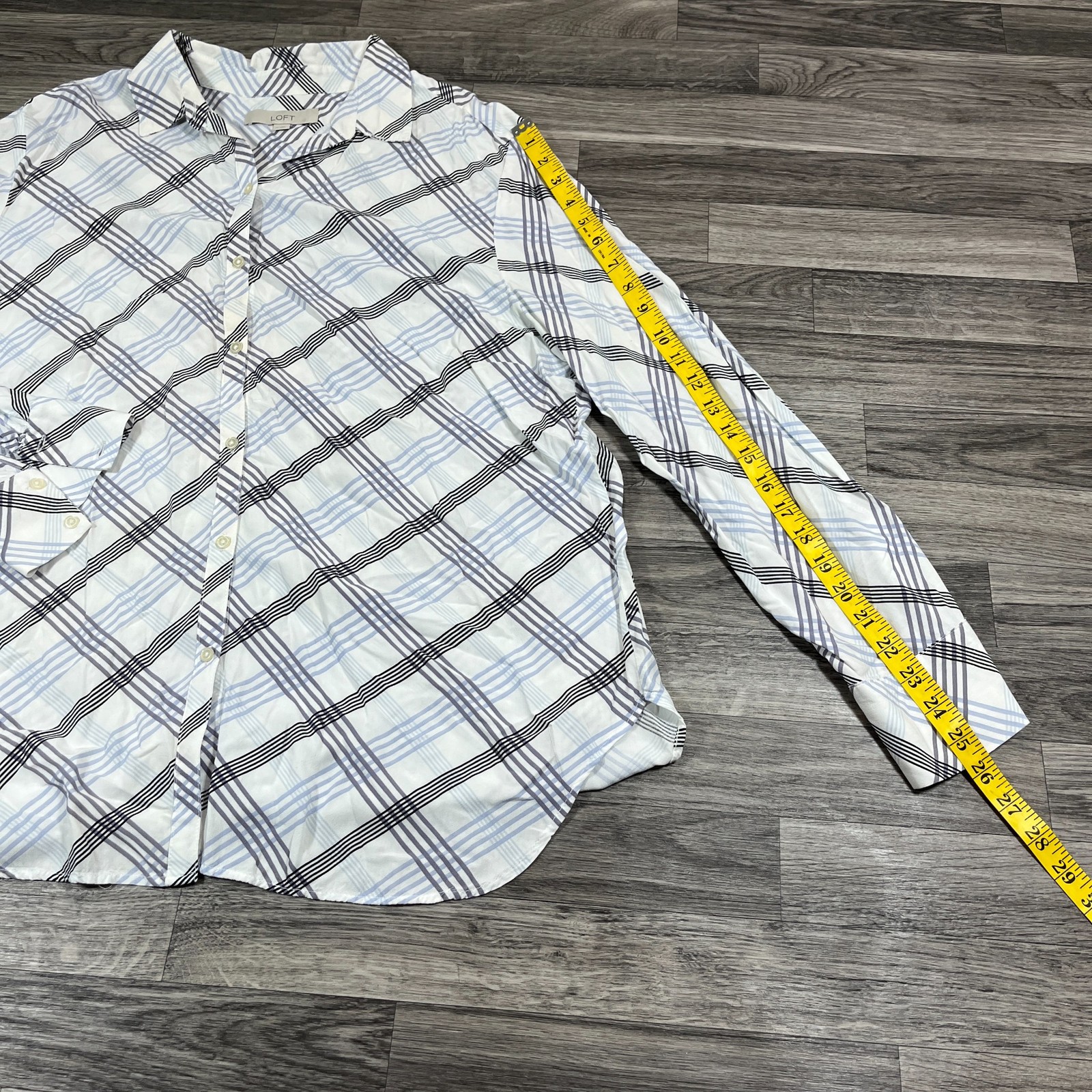 LOFT Button Down Collared Long Sleeve White Plaid… - image 10