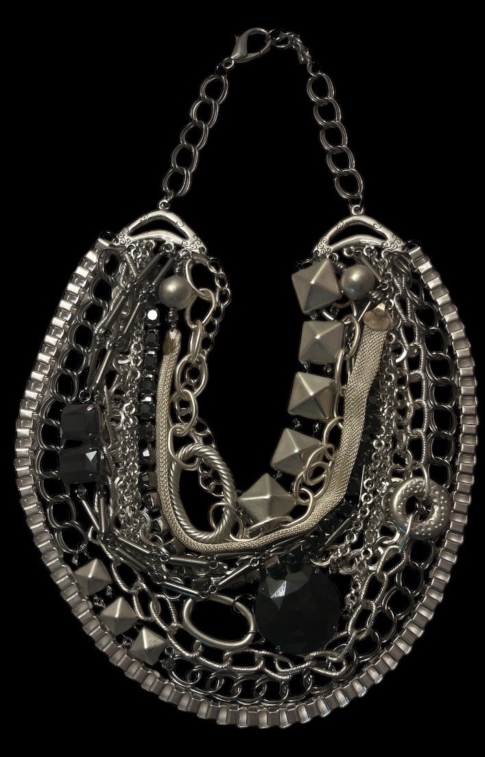 Statement Necklace Chunky Layered Silver Tone Mul… - image 3