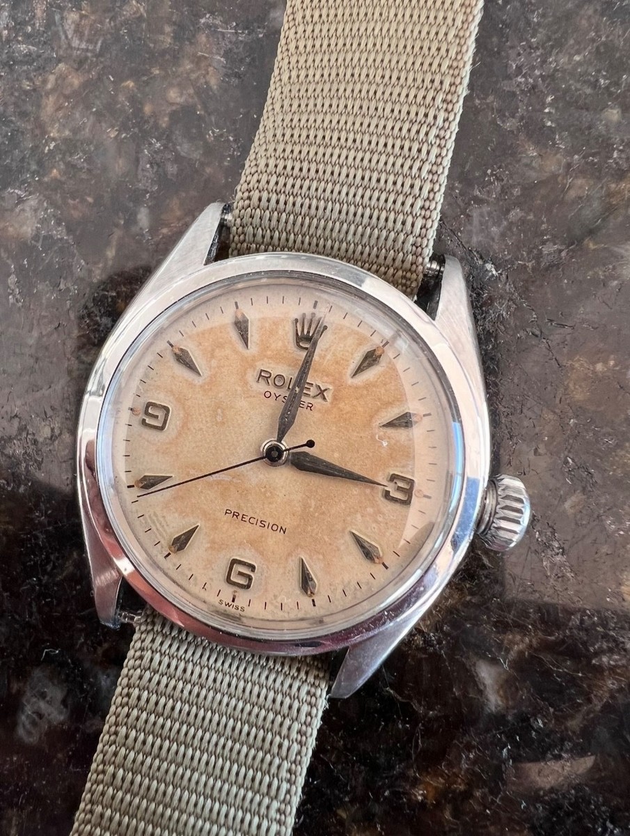 1952 ROLEX 34MM OYSTER PRECISION Original Albino White Dial 3-6-9