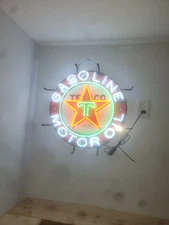 US Stock Texaco Gasoline Neon Sign Light Gas Station Decor HD Printing 24x24