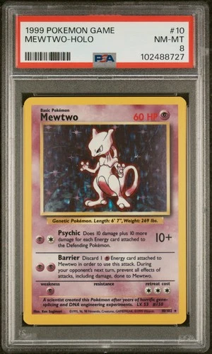 1999 POKEMON BASE SET UNLIMITED #10 MEWTWO-HOLO PSA 8