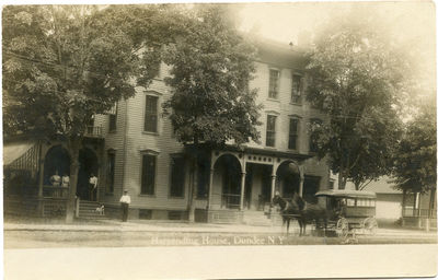 RPPC NY Dundee Harpending House with Stage Yates County