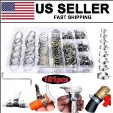 101pcs Adjustable Hose Clamps 8 Sizes Worm Gear Stainless Steel Clamp Assortment