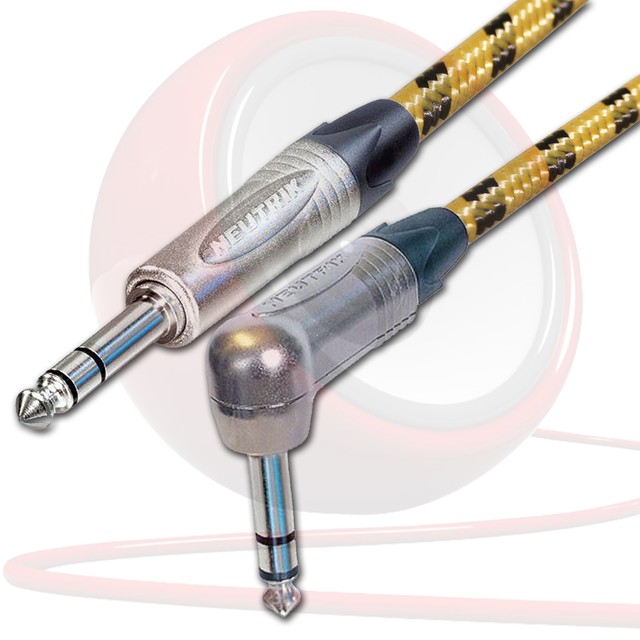 ¼" Jack to Jack Lead. VINTAGE. Angled 6.35mm TRS Stereo Balanced Cable