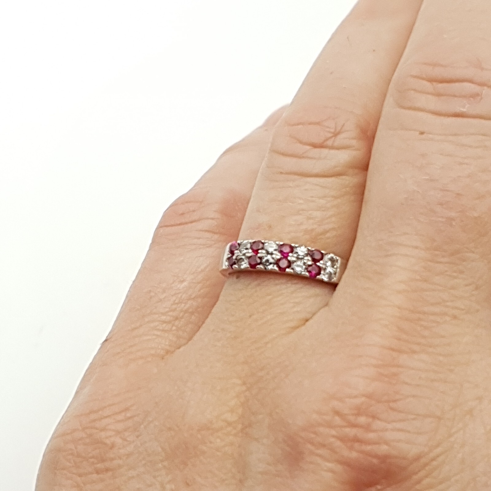 Silver Ruby Ring Lab Created Double Row Eternity … - image 8