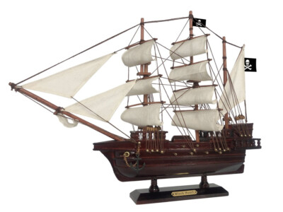 Wooden Black Pearl White Sails Pirate Ship Model 20''