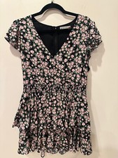 Alice + Olivia Women’s Mariska Floral Ruffle Romper Sz 14 Skort Dress Black Lux