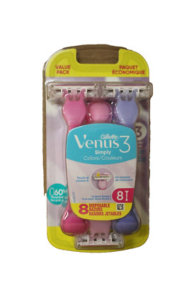 Gillette Venus Simply3 Disposable Razors for Women, 8 Count FAST SHIPPING