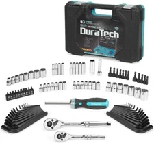 DURATECH 93 PC Mechanics Tool Set SAE/ Metric 1/4 Inch&3/8 Inch w/Ratchet handle