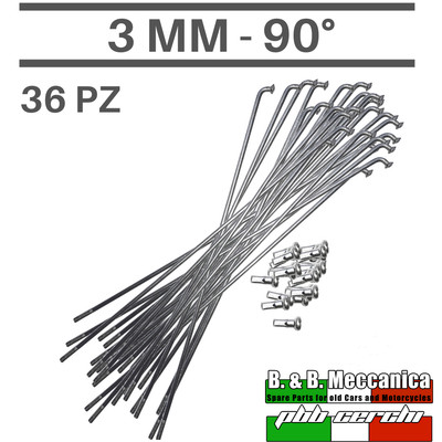 Kit 36 Spokes 90° Chrome + Nipples Thickness 3 Mm X 105 Mm