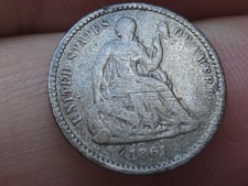 1861 P Seated Liberty Half Dime- Philadelphia, VG/Fine Obverse Details