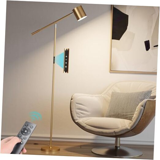 Modern Gold LED Floor Lamp for Living Room – Stepless Dimmable Standing Light