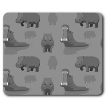 Rectangle Mouse Mat BW - Hippopotamus Print Hippo  #36720