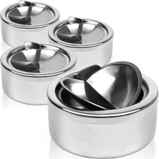 4x Aschenbecher Edelstahl XL Windaschenbecher Klapp Deckel Metall Außen Sturm