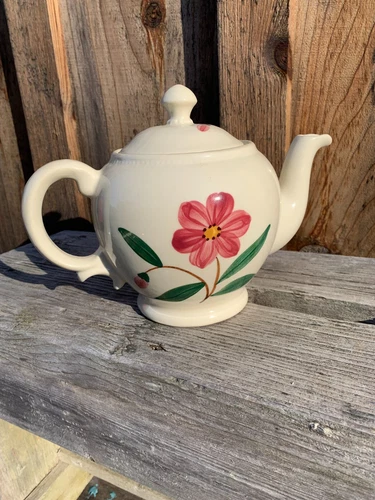 Shawnee Pottery USA Red Flowers With Buds Vintage Teapot 1950s