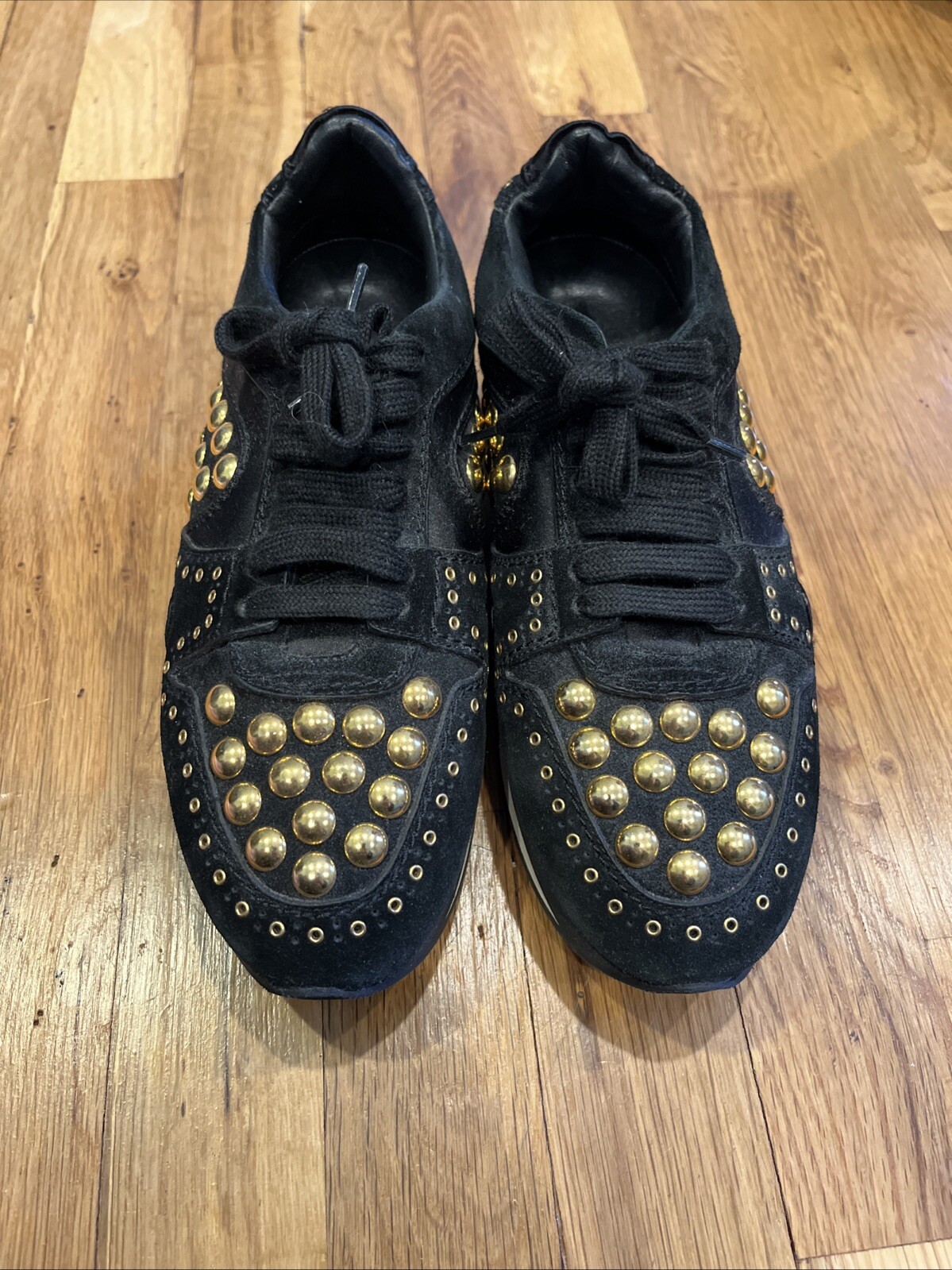 Burberry Black Suede And Satin Studded Low Top Sneakers Size European 36