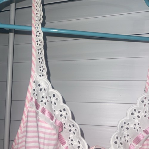 Victoria’s Secret Sexy Country Cotton Pink/White Stripe Eyelet Lace Babydoll S - Picture 7 of 21