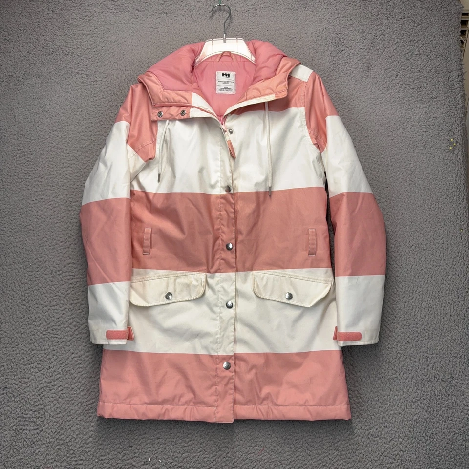 Helly Hansen Lyness Trench Jacket Womens Medium Pink White Striped Waterproof - Image 2 of 4