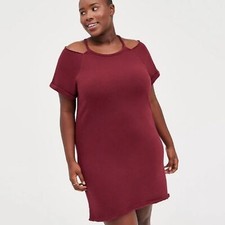 NWT Torrid Plus Size Cozy Cold Shoulder Fleece Lined Dress In Wine Red Womens 2X