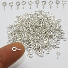 500 Pcs Bright Silver Small Screw Eye Pins Bails 8X4mm Half Drilled Hooks Box
