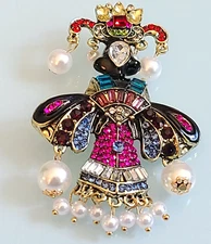 FAB DESIGNER STYLE UNSIGNED/UNBRANDED "Geisha Glamour" Crystal & Enamel Pin