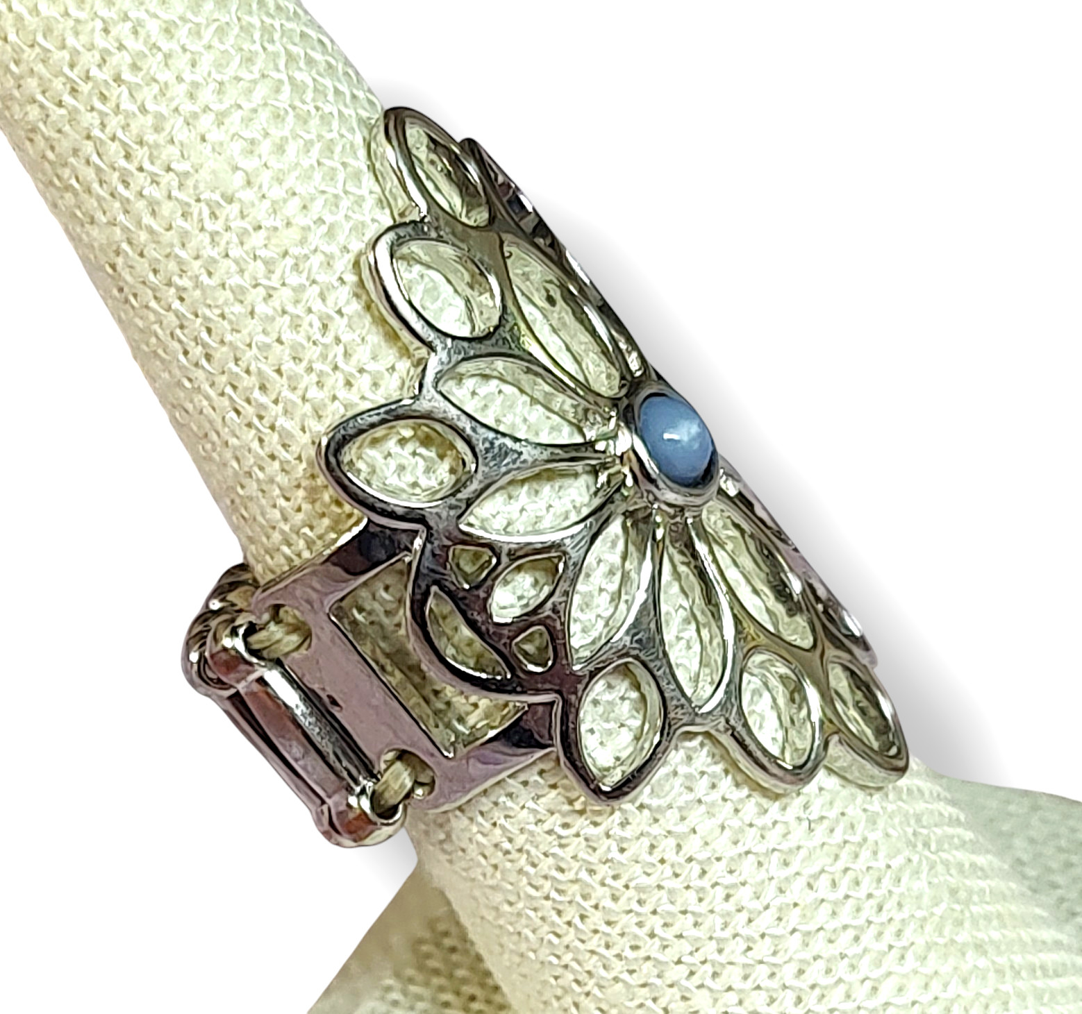 Adjustable Silver Tone Statement Flower Ring - image 3