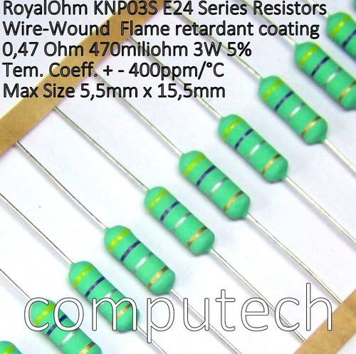 5 pezzi Resistenze filo avvolto da 0,1 ohm a 120 Ohm, 3W 5% RoyalOhm KNP03S E24 - Imagen 6 de 8