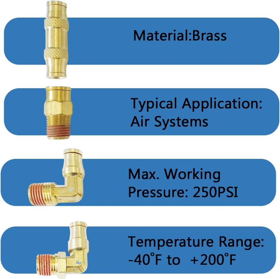 DOT Brass Push to Connect Fittings 1/4" Air Line Fittings Kit NPT Air