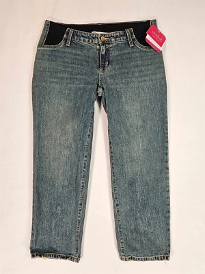 Isabel Maternity Straight Jeans Size 6 Side Panels Distressed Faded Blue