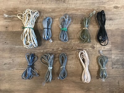 Lot 10-pcs: RJ11 Phone Line Cable Flat Cord for Telephone, Fax, PC Dial-up Modem