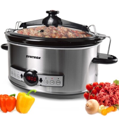 Syntrox Slow Cooker Digital 6,5 Liter Edelstahl Schongaren Warmhalten 320 Watt