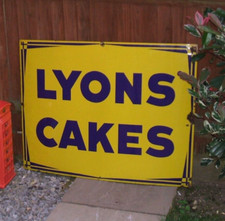 Enamel Sign LYONS CAKES - Original 1940/50's Large Rare Sign Really Good Example