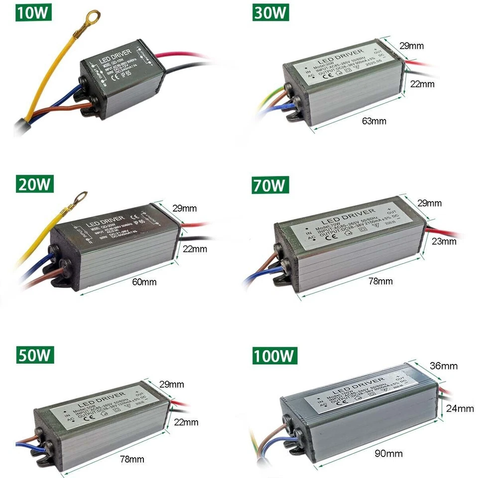 10W 50W 70W 100W 20W 30W LED Driver Treiber Trafo Power Supply IP65 für Fluter - Bild 2 von 4