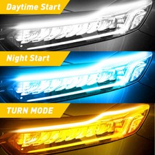 2pcs Led Headlight Drl Light Sequential Flexible Turn Signal Strip Amber Blue