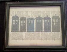 Dr Who police public call Phone Box Picture art framed black 12"×9"