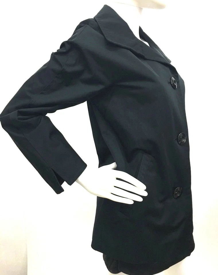 Ellen Tracy 和服前纽扣闭合 A 字黑色雨衣风衣 XS 码 — 第 3/4 张图片