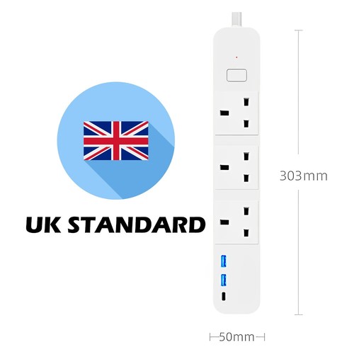 Striscia di Alimentazione Wifi Smart Protezione da Sovratensioni 3 Prese AC UK Spina 2 Porte USB 1 Type-C - Foto 15 di 17