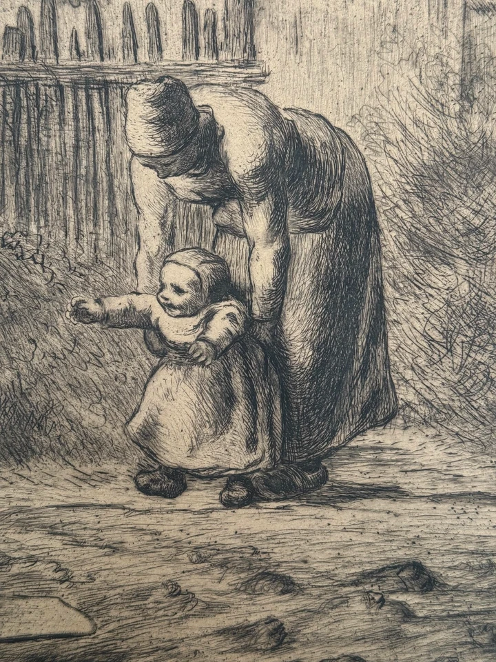 PRIMEIROS PASSOS GRAVURA ORIGINAL ANTIGA JEANS FRANCOIS MILLET VINCENT VAN GOGH ARTE - Imagem 4 de 4