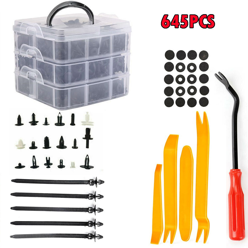 645pcs Plastic Rivets Fastener Push Clips Pin For Car Truck Auto Fender Bumper
