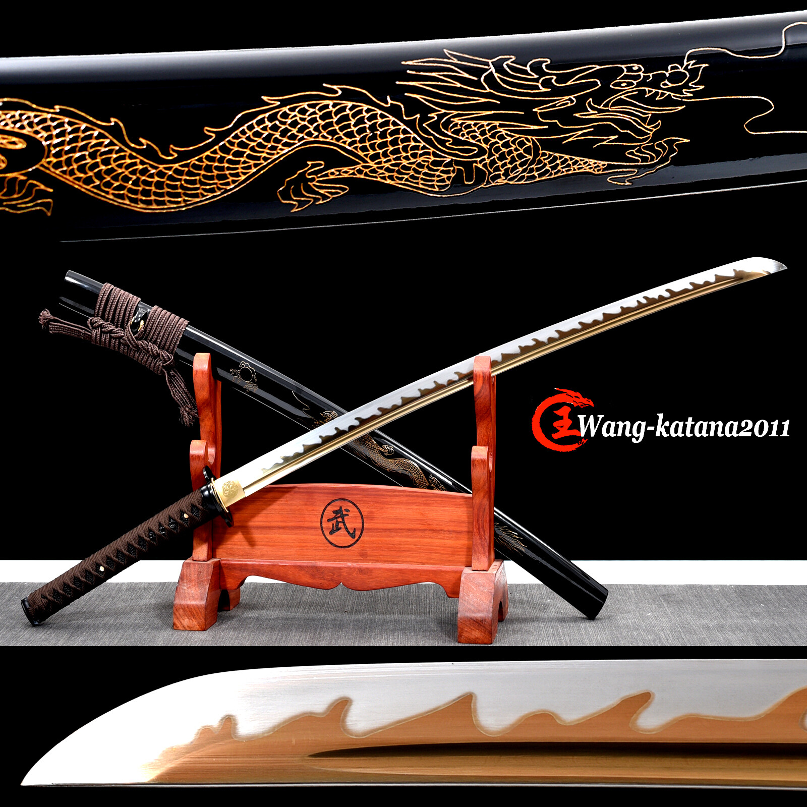 40-Inch Gold Dragon Katana Samurai Sword with 1095 Carbon Steel Blade - Battle Ready