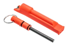 3-IN-1 Flint Rod Fire Starter Striker Integrated Whistle & Split Ring ORANGE