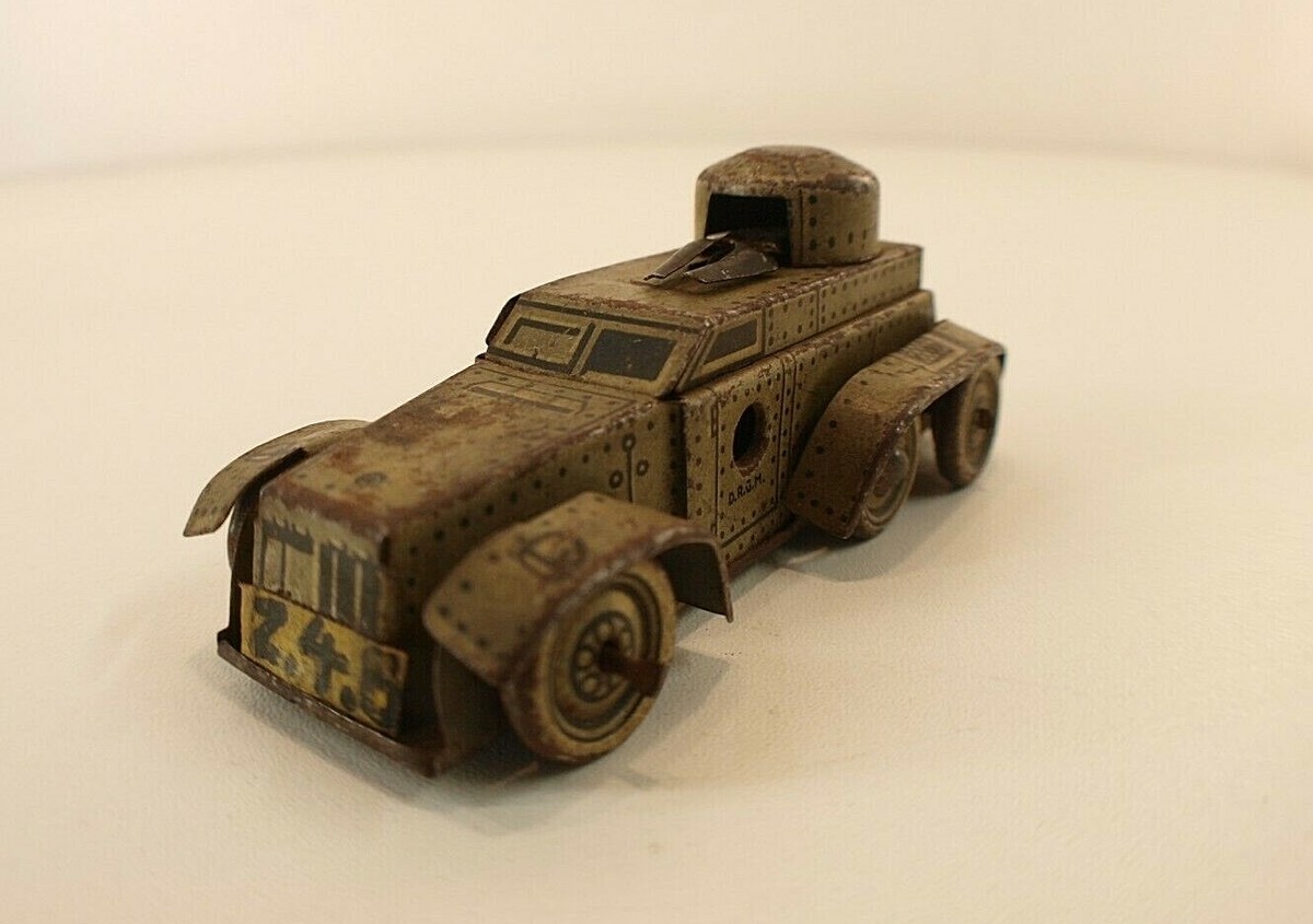 Char Blindé Ancien DRGM En Tôle - Mécanique à Clé, 10 Cm, époque Collection