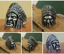 MENS 925 SILVER RING Native American Motorcycle Indian Chief Harley