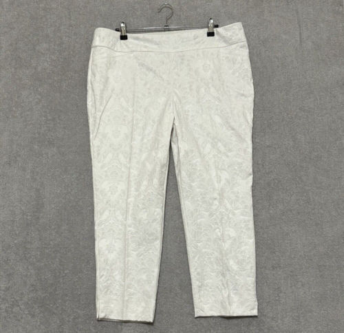 Investments Petite 14P Capri Pants White Jaccard Print Dressy Wedding Pull On