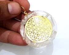 Flower of life orgone pendant Natural Selenite Crystal Orgone Protection Pendant