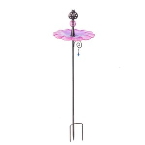 Multi Colored 88 In Metal Pink Bird Feeder Outdoor Use Durable