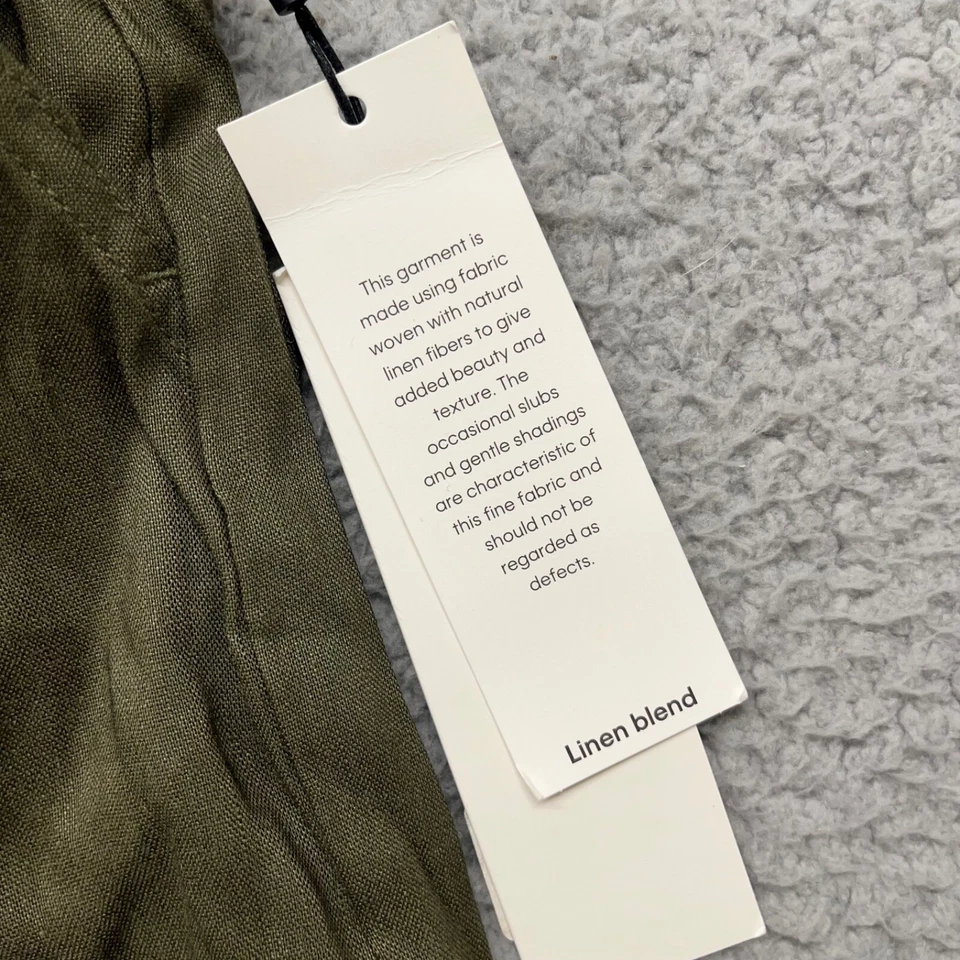 Pantalones Cortos Calvin Klein Mujer XL Verde Lino Bolsa de Papel Cintura Alta Playa Costera Foto 3 de 4