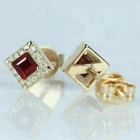 1.50Ct Simulated Princess Red Ruby Halo Stud Earrings 14K Yellow Gold Plated